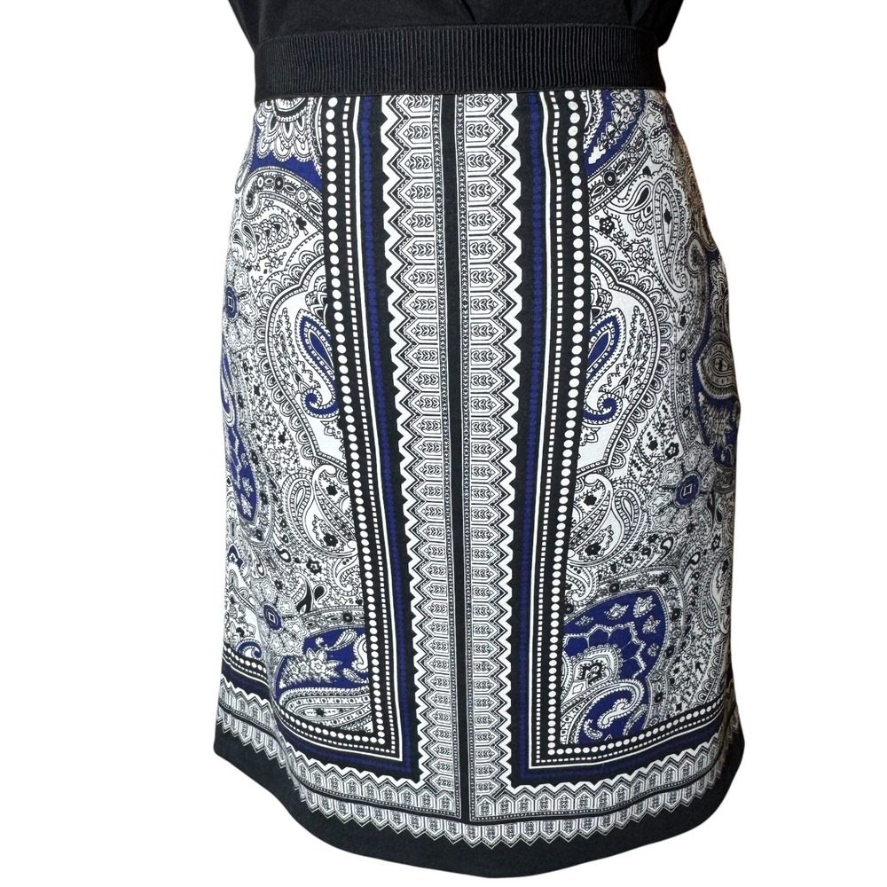 RAFAELLA PAISLEY PENCIL SKIRT BLUE BLACK BOHO CHIC OFFICE CAREER CLASSIC SIZE 12